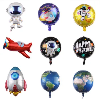 

5pcs/lot Astronaut Figure Balloons 4D Earth Vintage Plane Rocket Foil Balloon Kids Birthday Party Diy Cartoon Globals Kids Toys