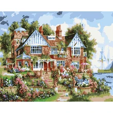 Бескаркасная вилла на море DIY картина по номерам Пейзаж Современная Настенная Художественная Картина ручная роспись маслом домашний декор