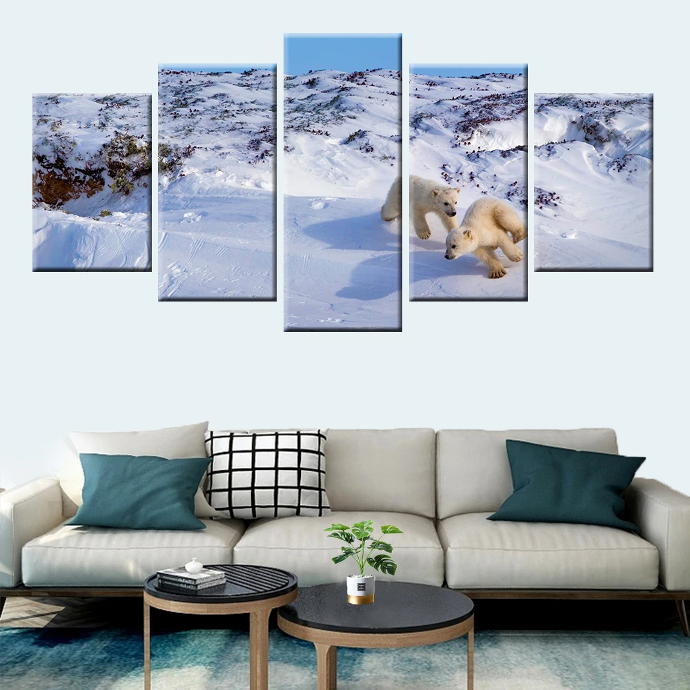 

Cute 2 small polar bear poster picture wall art 5 panel for children room bedroom mural
