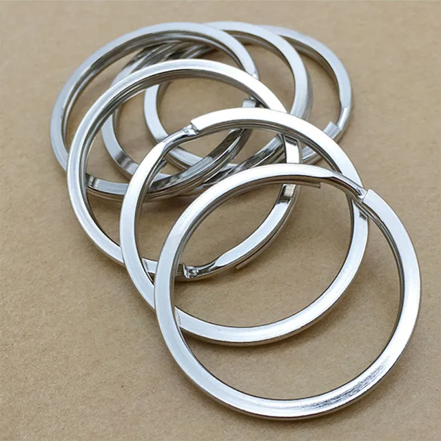 10 pcs/lot stainless steel Iron Round Metal Keyring Rhodium Plated
