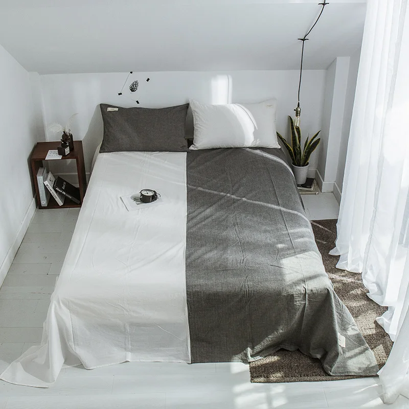 

Stylish Gray And White Stitching Pattern 3 Pce Bed Sheet Soft Queen King Bed Fitted Bed Sheet Set Bedclothes Home Textile Sheet