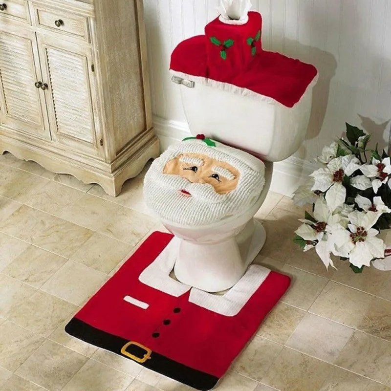 

3PCS Christmas Toilet Seat & Cover Santa Claus Bathroom Mat Xmas Decor Bathroom Santa Toilet Seat Cover Rug Home Decoration 2019