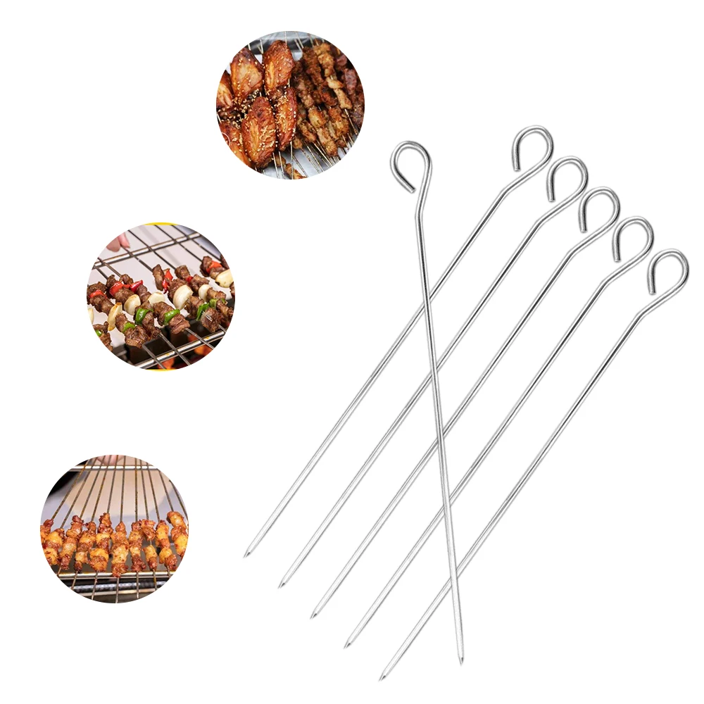 

5/10Pcs BBQ Skewer Food Needle Stainless Steel Barbecue Sticks for Kebab Meat Tool Broiling Rob Reusable BBQ Grill Accessories