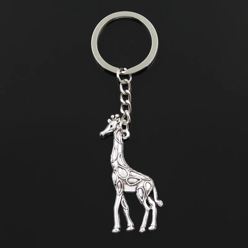 

Fashion 30mm Key Ring Metal Key Chain Keychain Jewelry Antique Silver Plated giraffe deer 53x23mm Pendant