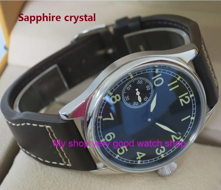 

Sapphire Crystal 44mm PARNIS black dial Asian 6497Mechanical Hand Wind movement Luminous men's watch Mechanical watches 161