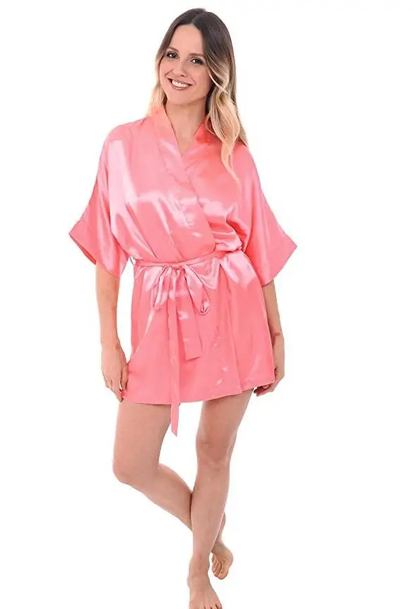 Сексуальное шелковое атласное ночное кимоно, халат, короткий халат, идеальный свадебный халат для невесты, Одноцветный халат для женщин - Цвет: As the photo show