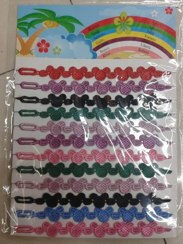 

12pcs/bag mix colors random Mickey Minnie cartoon animal Trendy handmade italy lace macrame bracelet jewelry for women