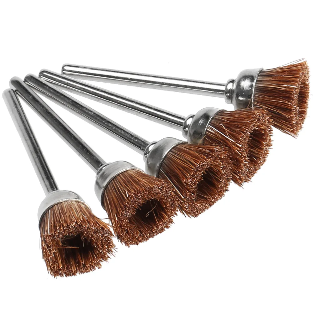5Pcs Dremel Accessories 3mm Brown Soft Nylon Polishing Cup Brush Wheels Metal Buffing Polishing