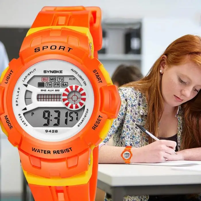 Дети светодиодный цифровой спортивные часы ПУ кожаный ремешок наручные часы многофункциональные дети студент часы LL @ 17