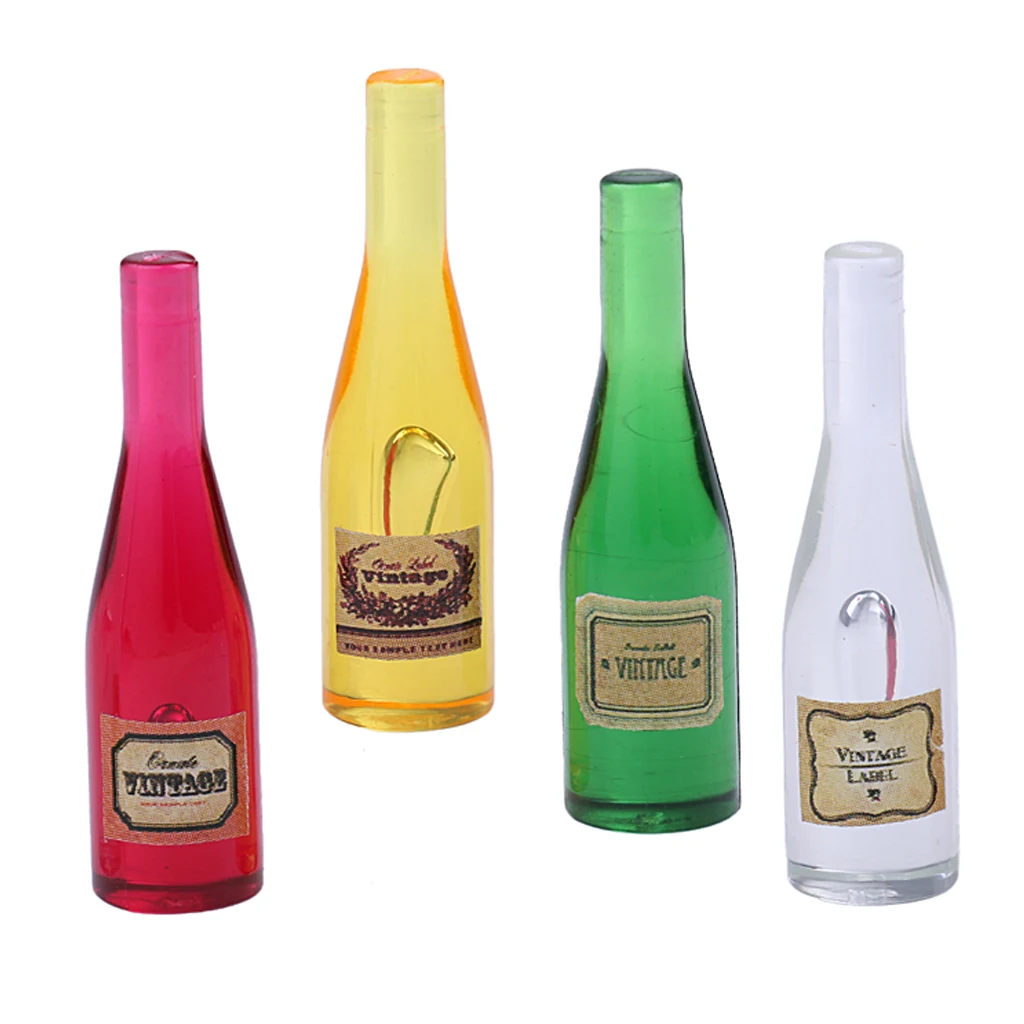 4Pcs/Set 1/12 Scale Dllhouse Miniature Wine Bottles Model Foods Groceries for Dolls House Kitchen Accessory Decor