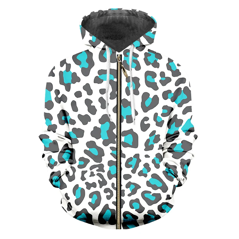 

OGKB Zipper Hoodies Hombre Loose 3D Pullover Printing Blue Leopard Hip Hop Big Size Clothes Unisex Zip Up Hoodie Sweatshirts
