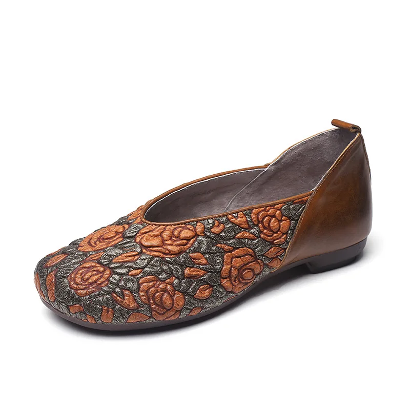 

Spring Autumn National Women Shoes Real Leather Women's Casual Shoes Flats Soft Ladies Shoes Slip On Loafers Vintage Flat Shoes
