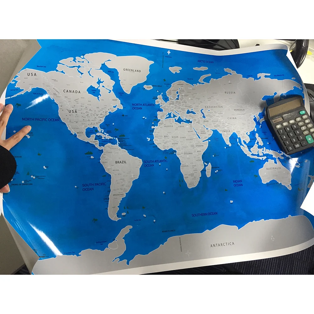 

1 pc Scratch Map Blue Personalized World Scratch Map Mini Scratch Off Foil Layer Coating Poster Wall Stickers