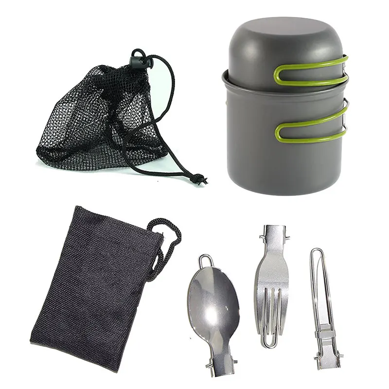 VILEAD 7 unidades de Camping al aire libre conjunto de marihuana portátil de 2-3 persona vajilla cocina fideos instantáneos hirviendo agua tipo Split cubiertos