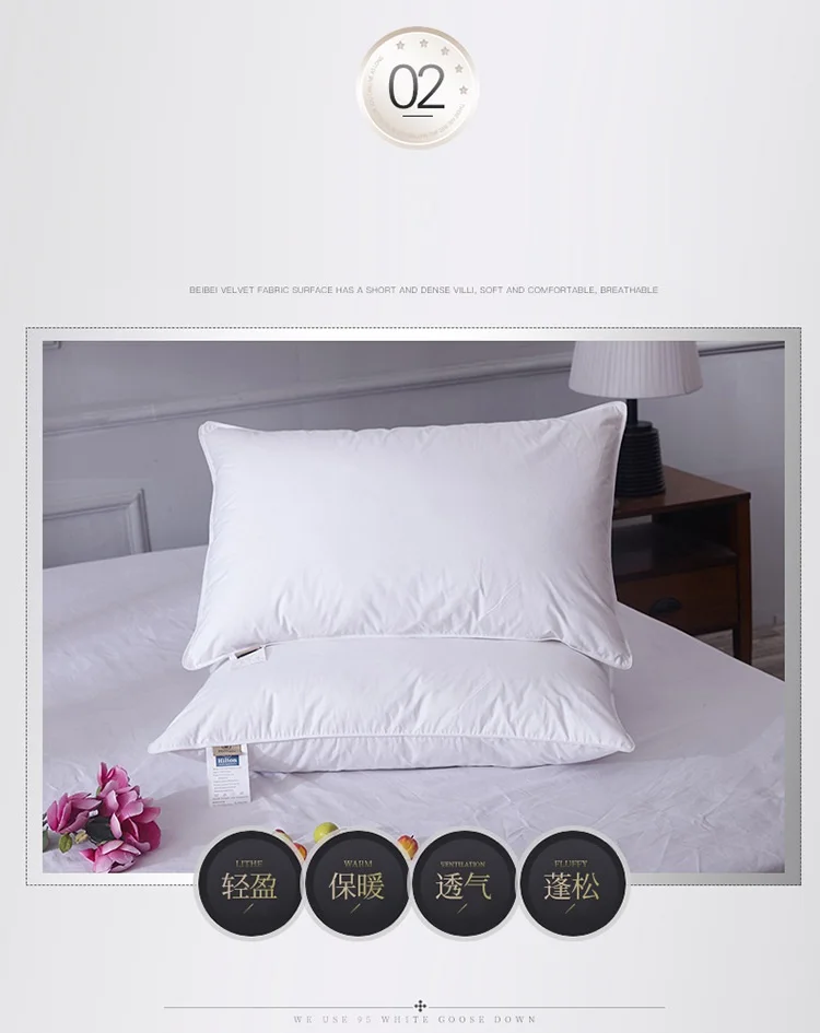 Роскошные белые подушки с гусиным пухом, с внутренним наполнением, хлопок, наволочки, постельные подушки для отеля