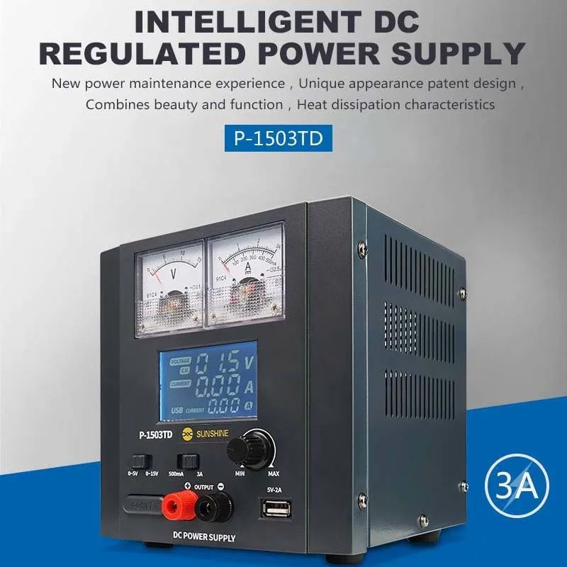 15V 3A Sunshine P-1503TD intelligent DC Regulated Power Supply For Phone Repair Detect Currency Voltage Power On/off Test Tool