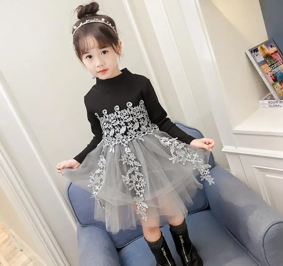 

Spring Girls Dresses Fashion Kids Girls Dress Black Long sleeve princess dress fashion kids dresses children's clothing HW2199