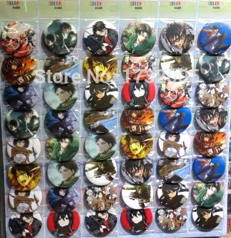 

Free Shipping 48pcs/set Japanese anime Attack on Titan Pin Badges Round Brooch Badge Kids Clothing Accessories 4.5 cm #484