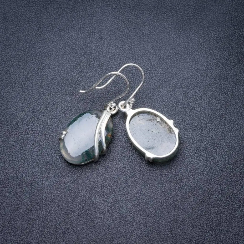 

Natural Moss Agate Handmade Unique 925 Sterling Silver Earrings 1.5" Y3278