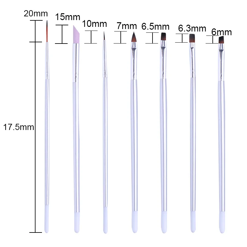7 шт лайнер для макияжа кисточки для ногтей рисования кистью средство для удаления кутикул УФ гель Acryli Серебряная ручка Медь Маникюр Nail Art
