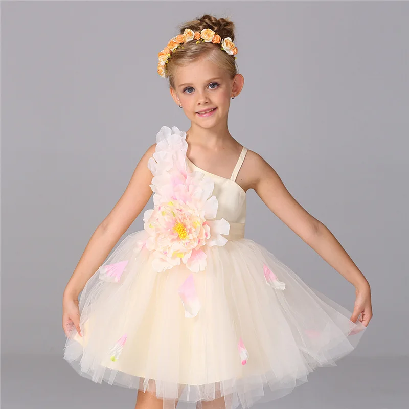 2016 Summer Birthday Christmas Wedding Flower Girl Dresses Champagne White Pink Red Kids Baby Girls Princess