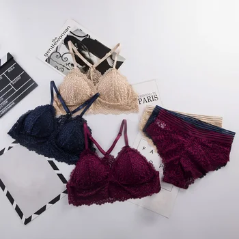 

New Lace Sexy Bra Sets Push Up Seamless Wireless Bralette Sexy Translucent Underwear Set Hot Y-Line Straps Bras Briefs Suits