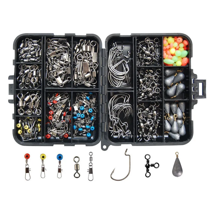 

177pcs/box Fishing Accessories Kit Including Jig Hooks fishing Sinker weights fishing Swivels Snaps with fishing tackle boxes