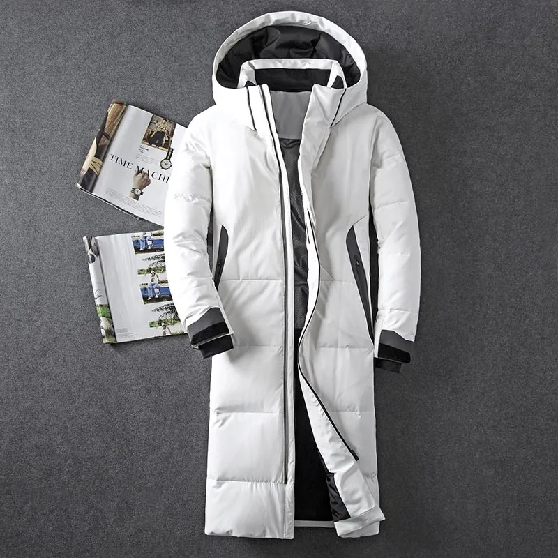 Asesmay/брендовая одежда, зимняя куртка для мужчин, белый цвет, утиный пух, длинное пальто, гусиное перо, Толстая Повседневная парка, толстовки, мужские куртки - Цвет: White