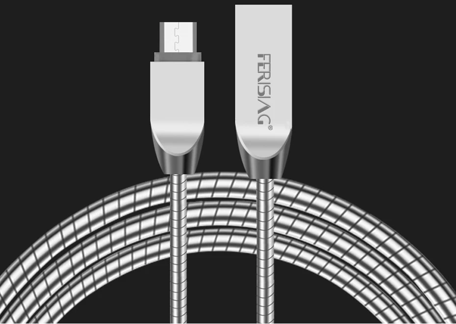 FERISING 2.4A пружинный Металлический Micro USB кабель 1 м Micro USB кабель для передачи данных Универсальный Android телефон зарядное устройство кабель для samsung, Xiaomi, htc