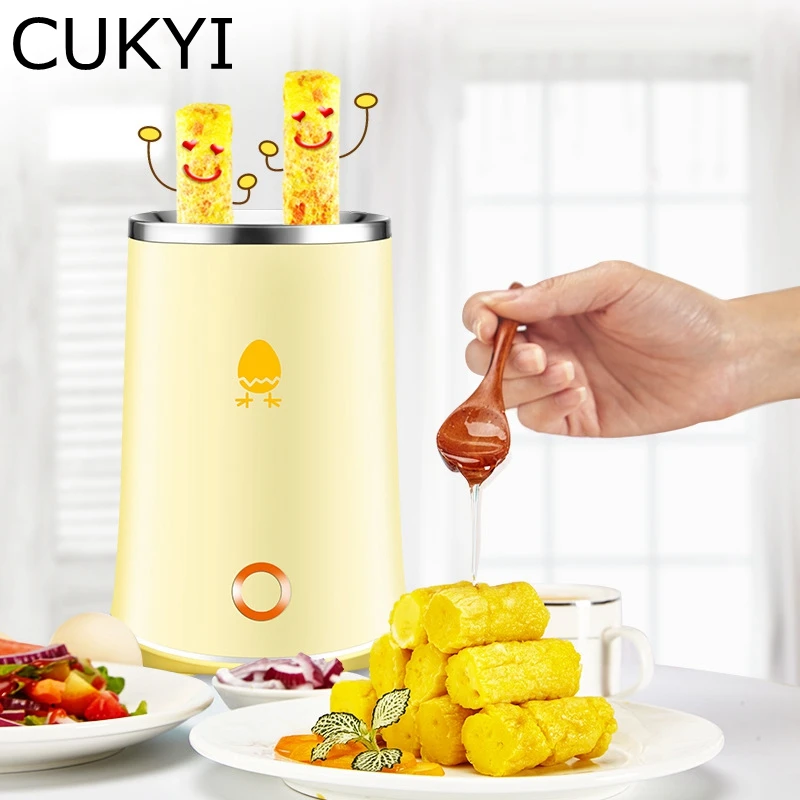 Skup CUKYI 140W gospodarstwa domowego elektryczny automatyczny rośnie podwójna maszynka do sajgonek narzędzie do gotowania kieliszek do jajka omlet mistrz maszyna do kiełbasek żółty