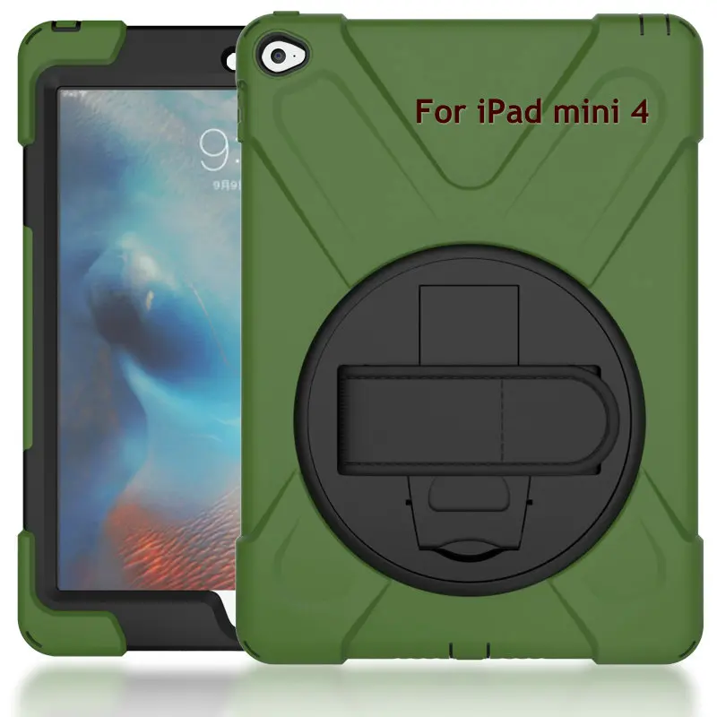360 Поворотный для iPad mini 4 противоударный бронированный чехол силиконовый+ PC подставка Funda для iPad mini 4 360 крышка Подставка анти-падение - Цвет: Mini4 dark green