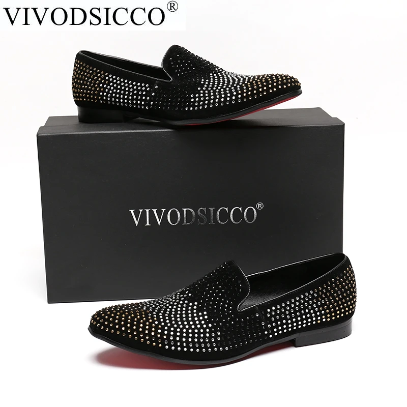 VIVODSICCO стиль человек Золотой Алмазный обувь из натуральной кожи модные Мужская обувь на плоской подошве для выпускного мужской горный хрусталь Лоферы комнатные туфли