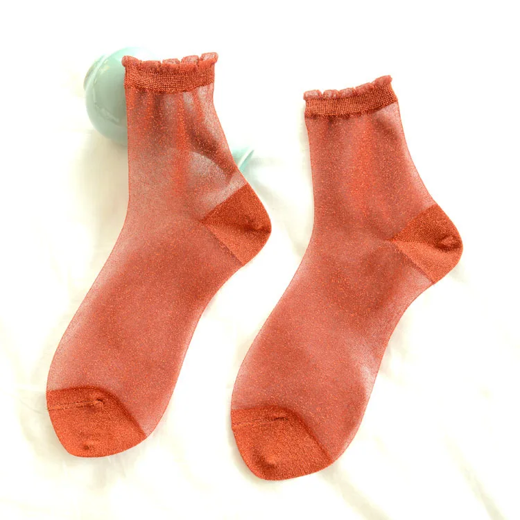 SP& CITY супертонкие летние цветные женские блестящие носки с вырезами, шикарные короткие смешные носки, модные носки до щиколотки в стиле Харадзюку - Цвет: Orange