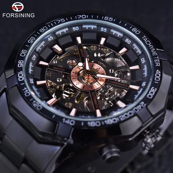 

Forsining Sport Racing Series Stainless Steel Black Golden Dial Top Brand Luxury Skeleton Watches Men Automatic Watch Clock Men