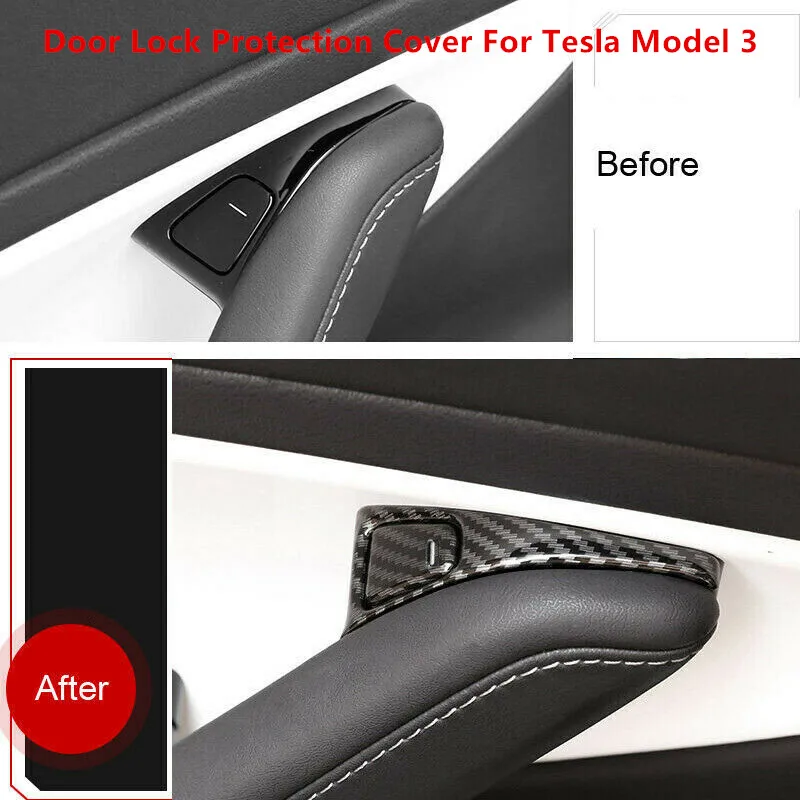 

8 PCS Carbon Fiber Pattern Door Lock Protection Cover For Tesla Model 3 2018-2019