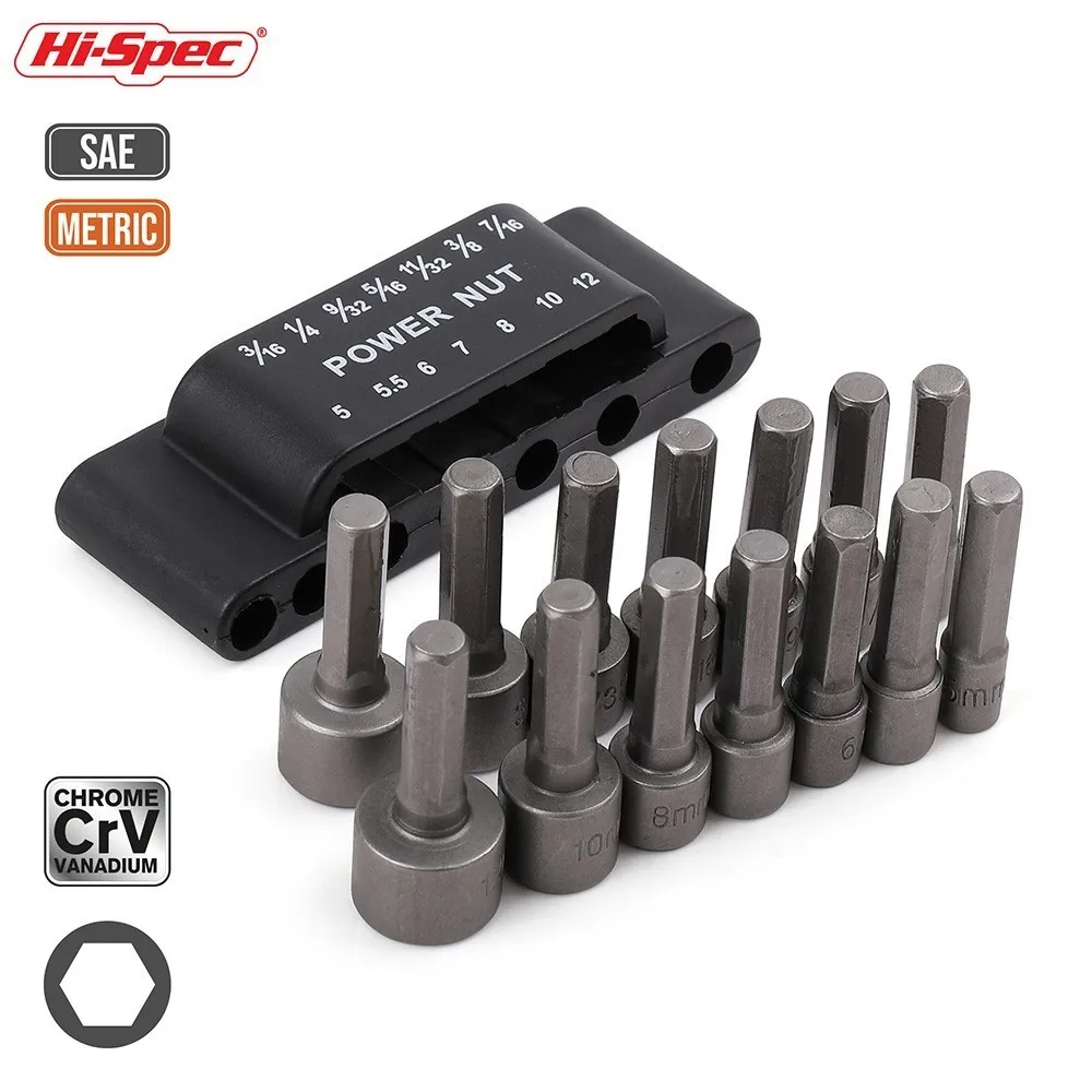 

Hi-Spec 14pcs 1/4 Power Nut Driver Drill Bit Set Hex Shank Screwdriver Nut Driver Socket Adapter Socket Wrench for Power Tools