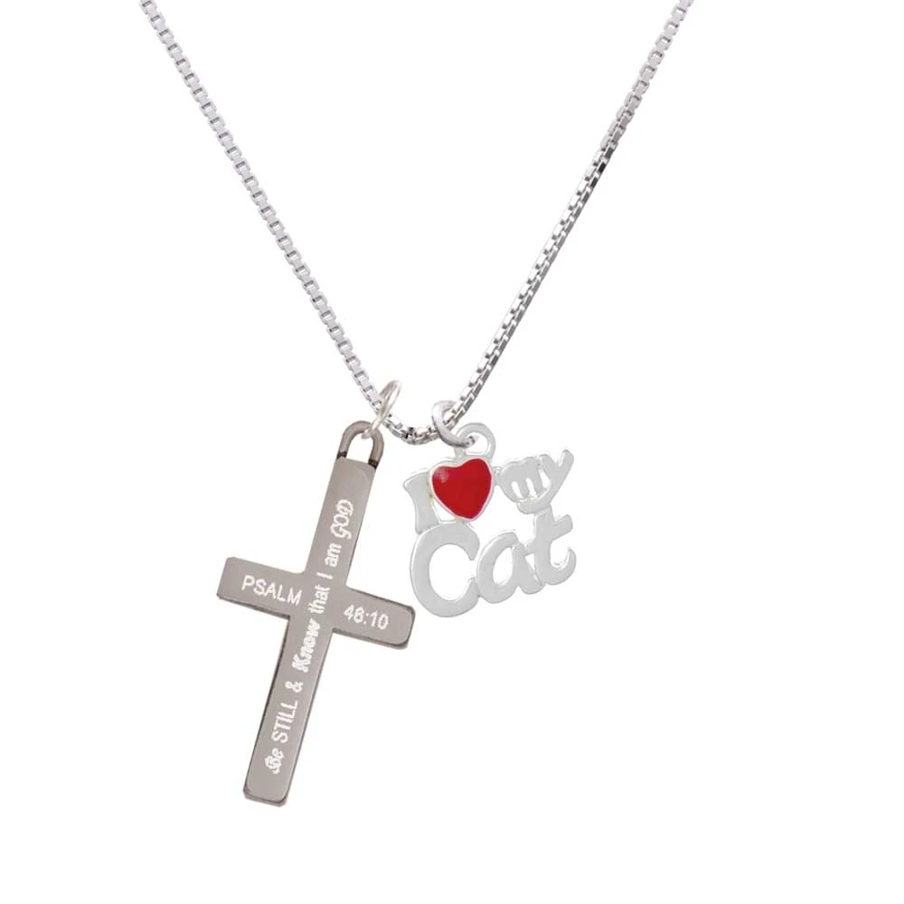 I Heart My Cat - Be Still and Know - Cross Necklace