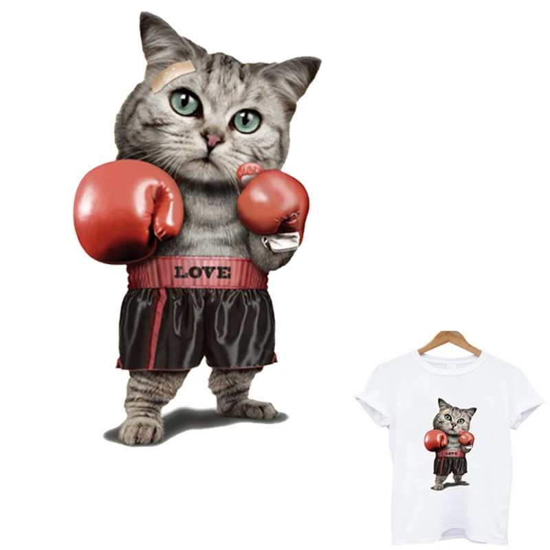 

thermo stickers on clothes Kung Fu cat stripes iron on patches heat-sensitive transfer fusible clothing flower applique custom