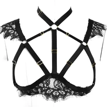 Сексуальный черный мягкий кружевной бюстгальтер для тела, женский бюстгальтер-клетка, открытый нагрудный ремень, Регулировка размера плюс, готический стиль, укороченный топ, бандаж, нижнее белье