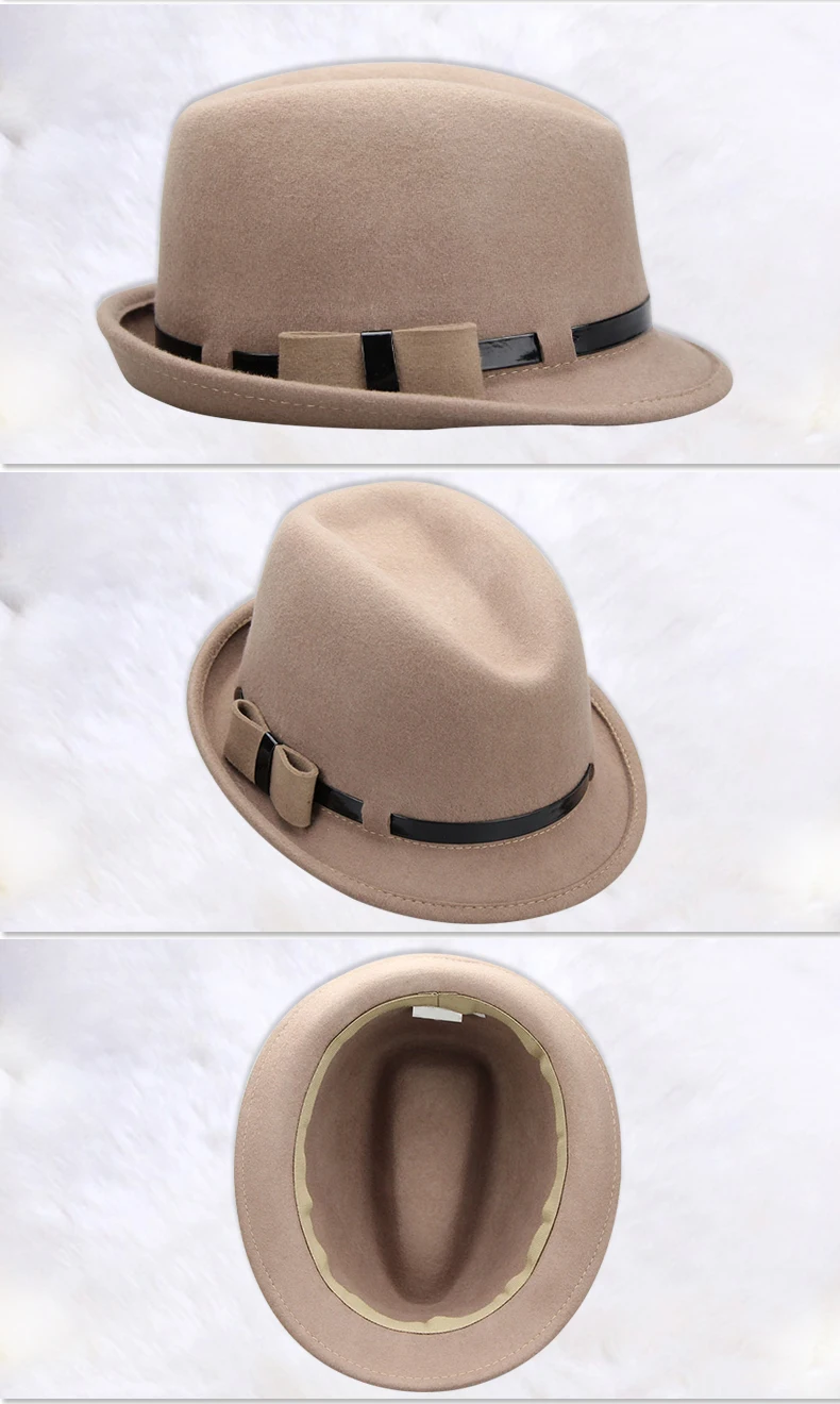 FS осенне-зимняя женская шерстяная фетровая шляпа с широкими полями, винтажная шляпа в стиле Трилби, фетровые шляпы цвета хаки, Панамы, церковные шляпы, женские Джазовые кепки