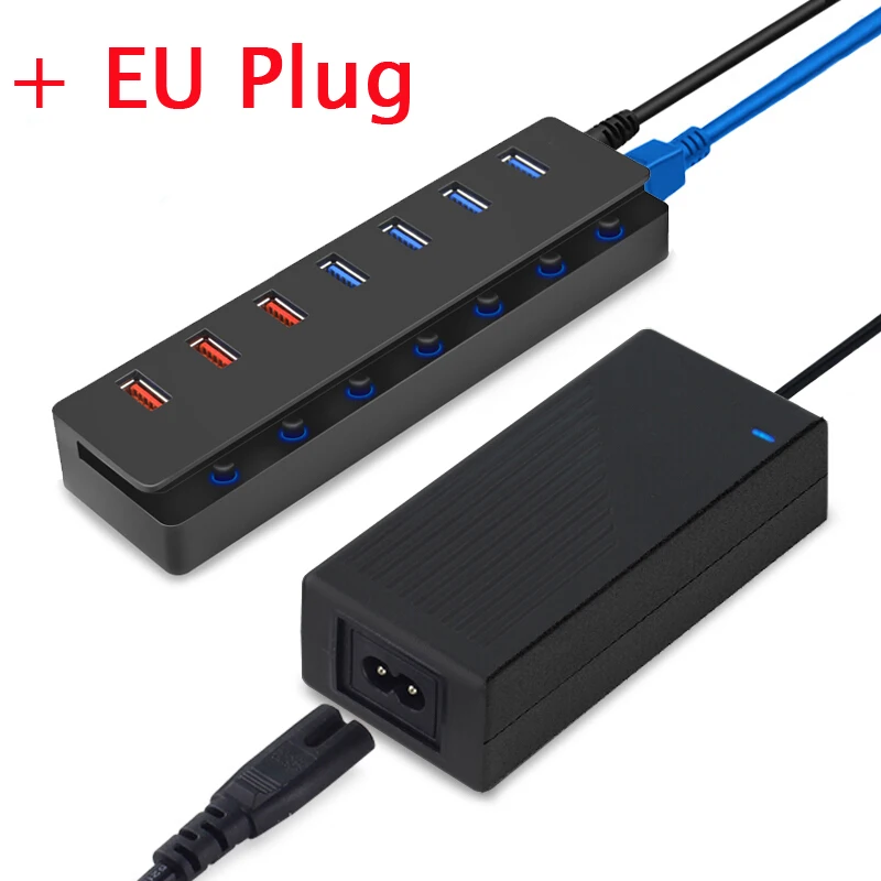3 Смарт-порта для зарядки usb-хаб 3,0, мульти usb-разветвитель, 4 порта, концентратор USB 3,0, зарядное устройство для Macbook Pro, планшета, ПК, компьютера, аксессуары - Цвет: Black with EU Power