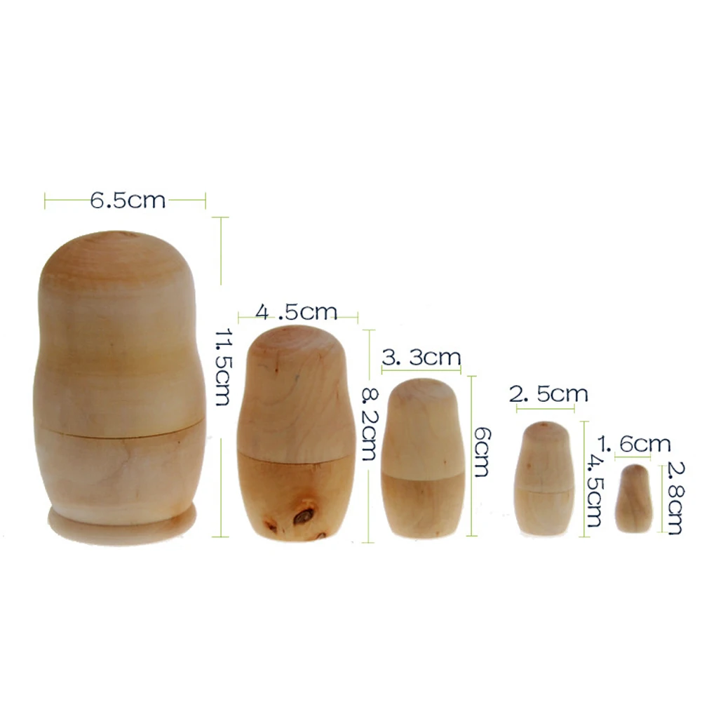 5pcs Unpainted Matryoshka Doll DIY Blank Wooden Embryos Russian Nesting  Wooden Dolls Babushka Gifts Hand Paint Doll Toys madame alexander dolls