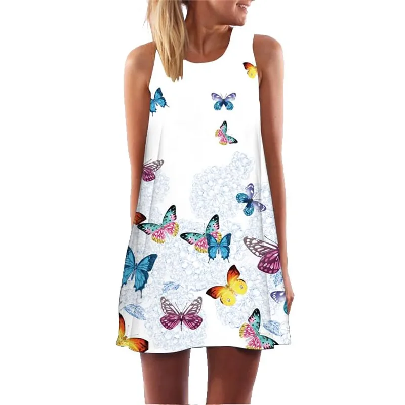 

Women Print Dress 2019 New Arrival Floral Flamingo Sleeveless Summer Dress O Neck Casual Loose Mini Chiffon Dresses Vestidos
