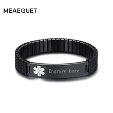 Персонализированный мужской браслет, медицинский алерт, ID, браслет, напульсники для диабетиков, нержавеющая сталь, эластичное имя, браслет, ремешок для часов