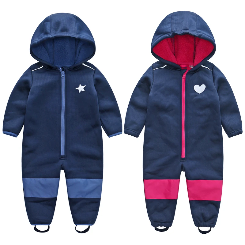  Children's soft shell plus velvet integrated windproof and rainproof jumpsuit Children's waterproof