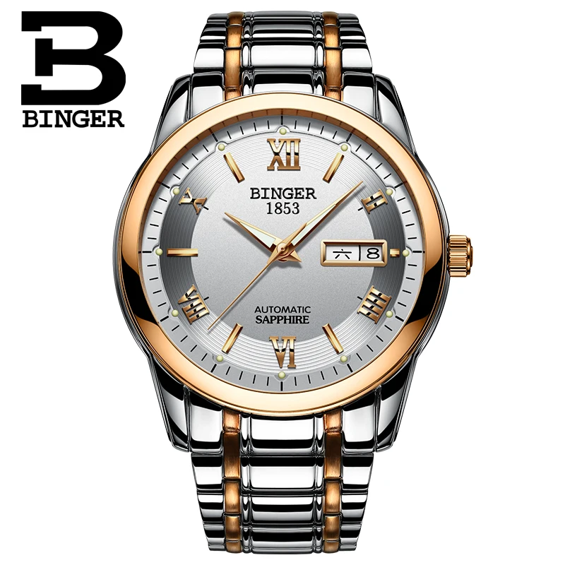 

Switzerland men's watch luxury brand Wristwatches BINGER luminous Automatic self-wind full stainless steel Waterproof B-107M-10