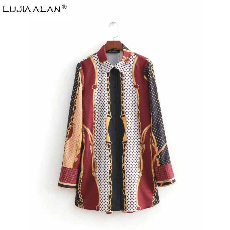 

LUJIA ALAN women Retro chic printing Simple shirt fashion lady long sleeve blouse casual Loose tops camisa blusas LS1271