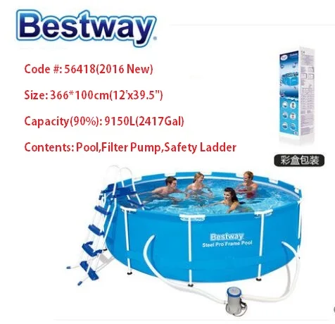 

56418 Bestway 366*100cm 2016 New Steel Pro Frame Pool Set(Pool,Filter,Ladder)/12'x39.5" outdoor Round Thick Above Ground Pool