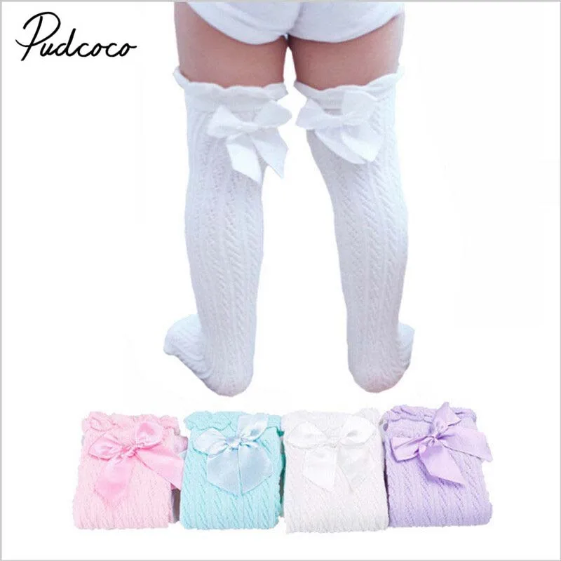 

2019 Brand New Newborn Infant Baby Girl Knee Stocking Cotton Breathable Summer Solid Bowknot Fish Net Long Stockings 28cm 38cm