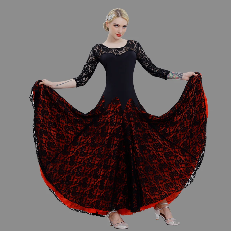 Женские бальные платья для танцев светящиеся костюмы Вальс платье, Одежда для танцев фламенко платье кружевное испанское платье стандартный бальный зал dres - Цвет: red